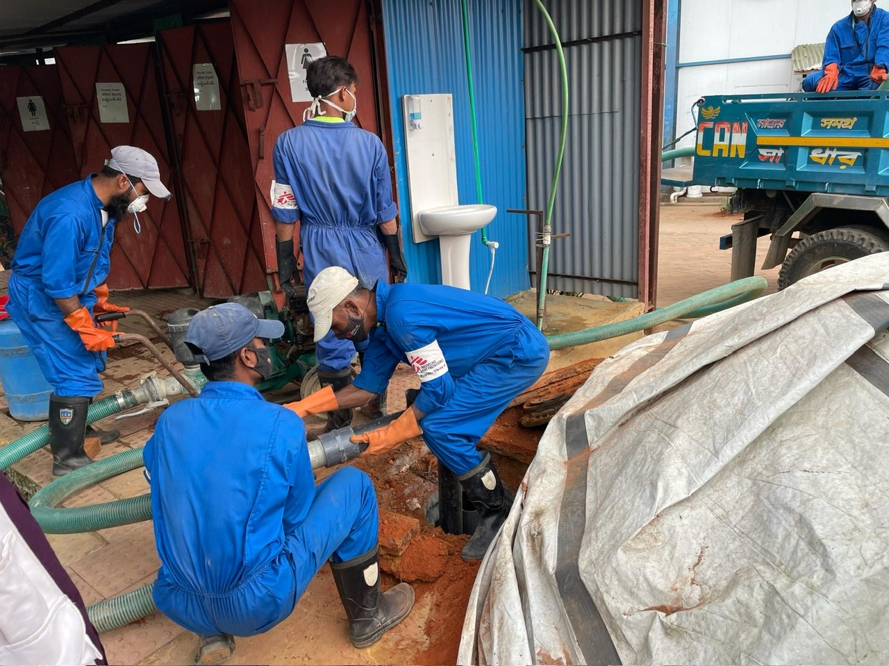 MSF team emptying septic tanks in Cox's Bazar camp, Bangladesh.